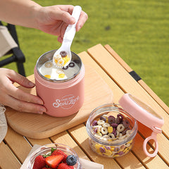 Stainless Steel Large-capacity Insulated, Covered Spoon Breakfast Cup, Oatmeal Cup, Portable for Students and Office Workers