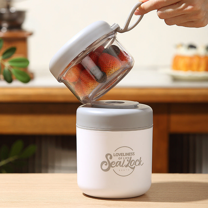 Stainless Steel Large-capacity Insulated, Covered Spoon Breakfast Cup, Oatmeal Cup, Portable for Students and Office Workers