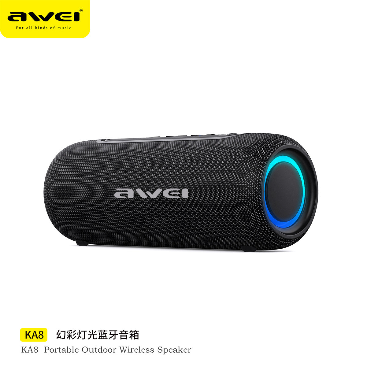 Awei KA8 Portable Stereo Bluetooth Speaker with Colorful Lighting and IPX5 Waterproof Series Speaker