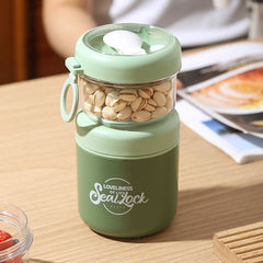 Stainless Steel Large-capacity Insulated, Covered Spoon Breakfast Cup, Oatmeal Cup, Portable for Students and Office Workers