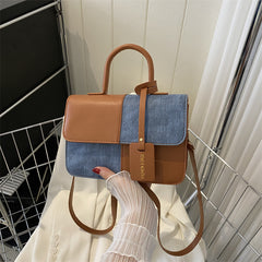 Fashionable Patchwork Texture Handbag, Single-shoulder Crossbody Bag