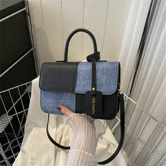 Fashionable Patchwork Texture Handbag, Single-shoulder Crossbody Bag