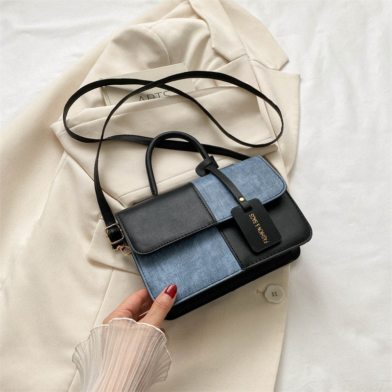 Fashionable Patchwork Texture Handbag, Single-shoulder Crossbody Bag