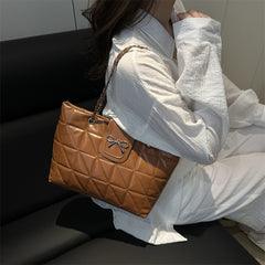 Soft Texture, Diamond-shaped Chain, Large Capacity, Fashionable and Casual, Bow Single-shoulder Tote Bag