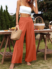 Casual Wide-leg Cotton-linen High-waisted Pants