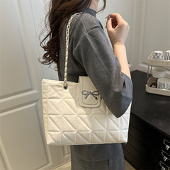 Soft Texture, Diamond-shaped Chain, Large Capacity, Fashionable and Casual, Bow Single-shoulder Tote Bag