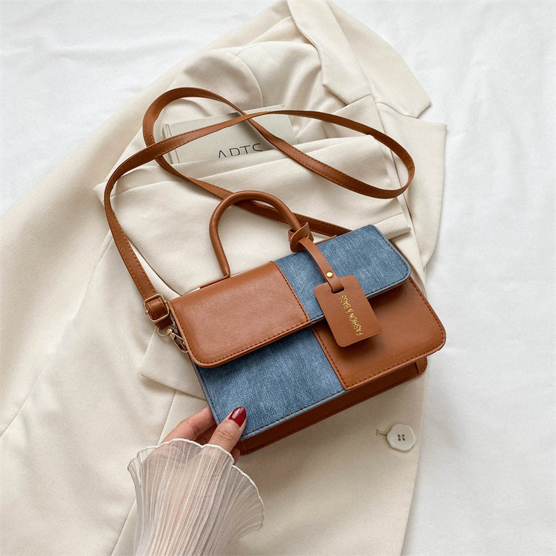 Fashionable Patchwork Texture Handbag, Single-shoulder Crossbody Bag