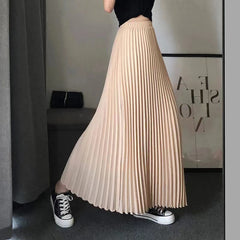 Pleated Skirt, Half Skirt, Bright Satin Women's Metallic Flowing Dress