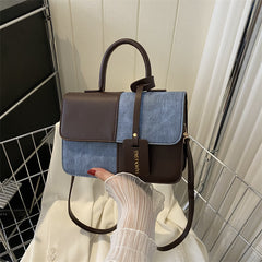 Fashionable Patchwork Texture Handbag, Single-shoulder Crossbody Bag