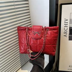 Soft Texture, Diamond-shaped Chain, Large Capacity, Fashionable and Casual, Bow Single-shoulder Tote Bag