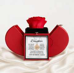 Daughter's 4-Leaf Clover Lucky Charm Necklace and Forever Rose Gift Box