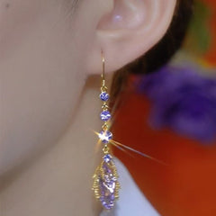 Super Ethereal Diamond-encrusted Glass Earrings, Trendy and Fashionable Leaf Tassel Earrings