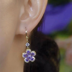 Purple Zircon Flower Earrings, Fashionable and Elegant, High-end Five-petal Flower Earrings, Niche and Simple Ear Buckles for Women