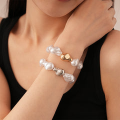 Retro Baroque Imitation Pearl Irregular Geometric Bracelet, French Fashion, Simple and Elegant for Women