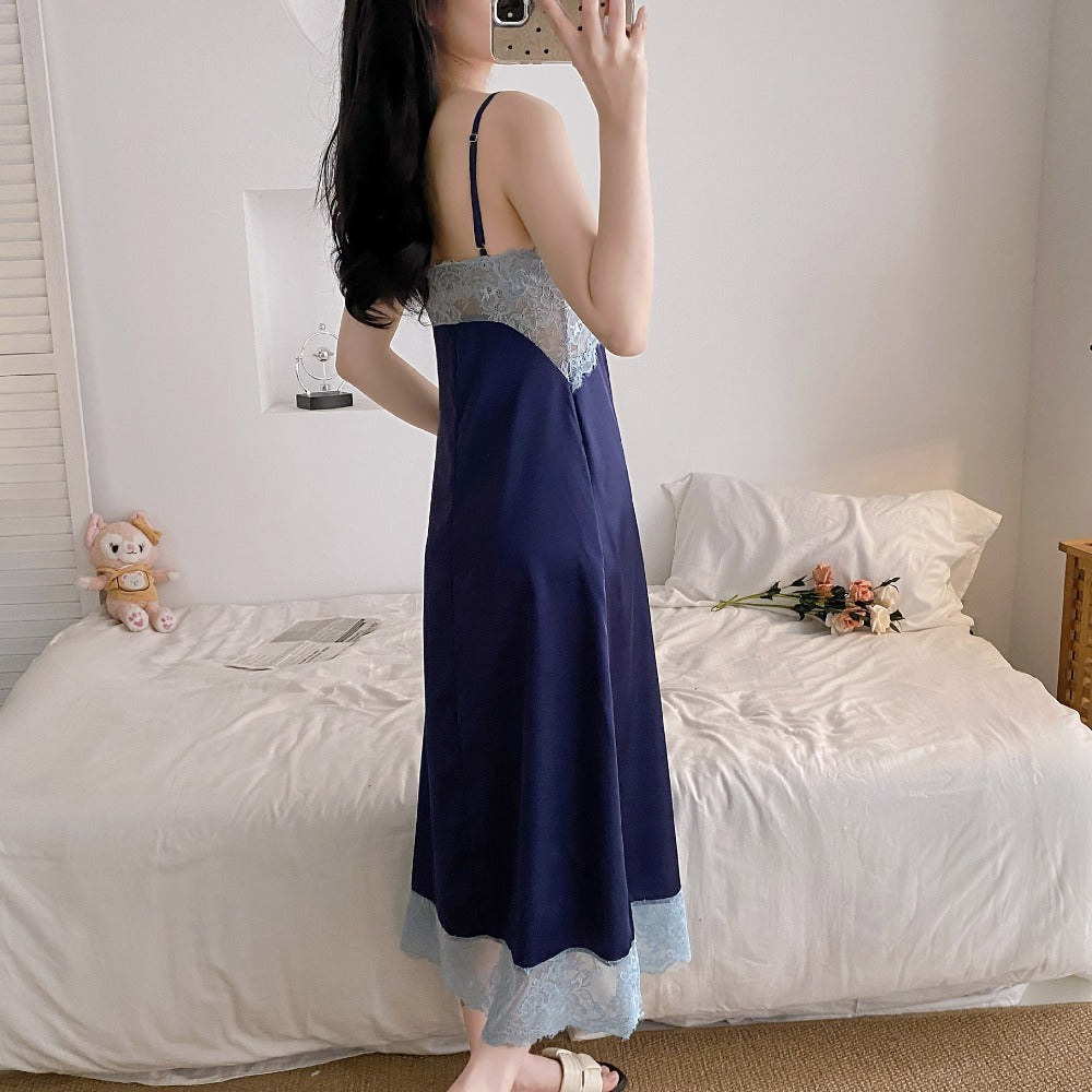 Cute Lace Satin Camisole Nightgown with Bra Pads