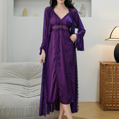 Pure Style Light French Satin Hollow with Chest Pad Pajamas
