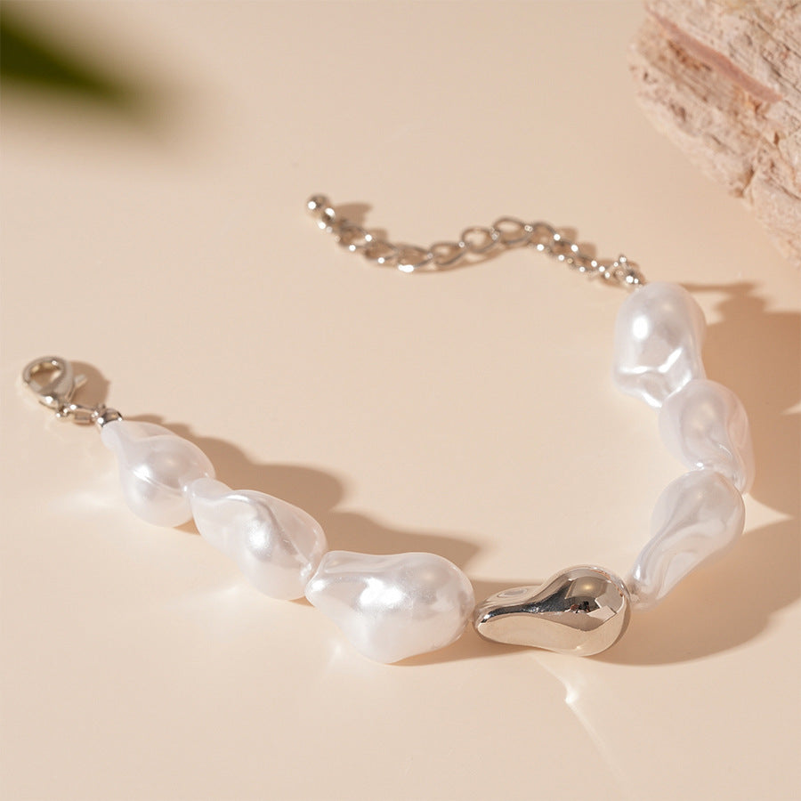 Retro Baroque Imitation Pearl Irregular Geometric Bracelet, French Fashion, Simple and Elegant for Women