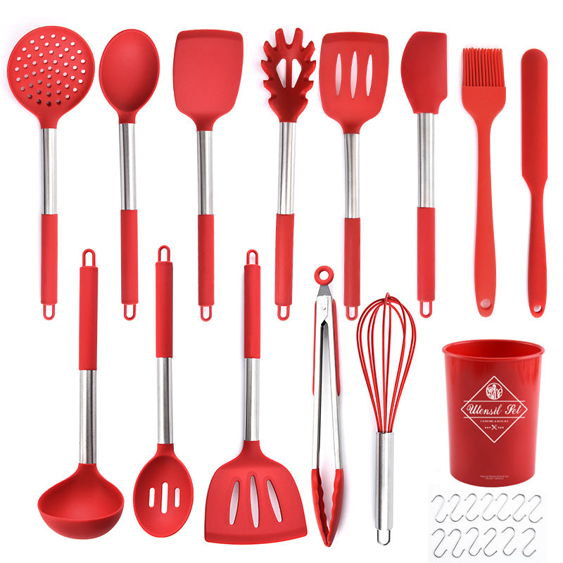 Silicone Kitchen Cooking Spatula Spoon Baking Tools 13-piece Set with Storage Bucket
