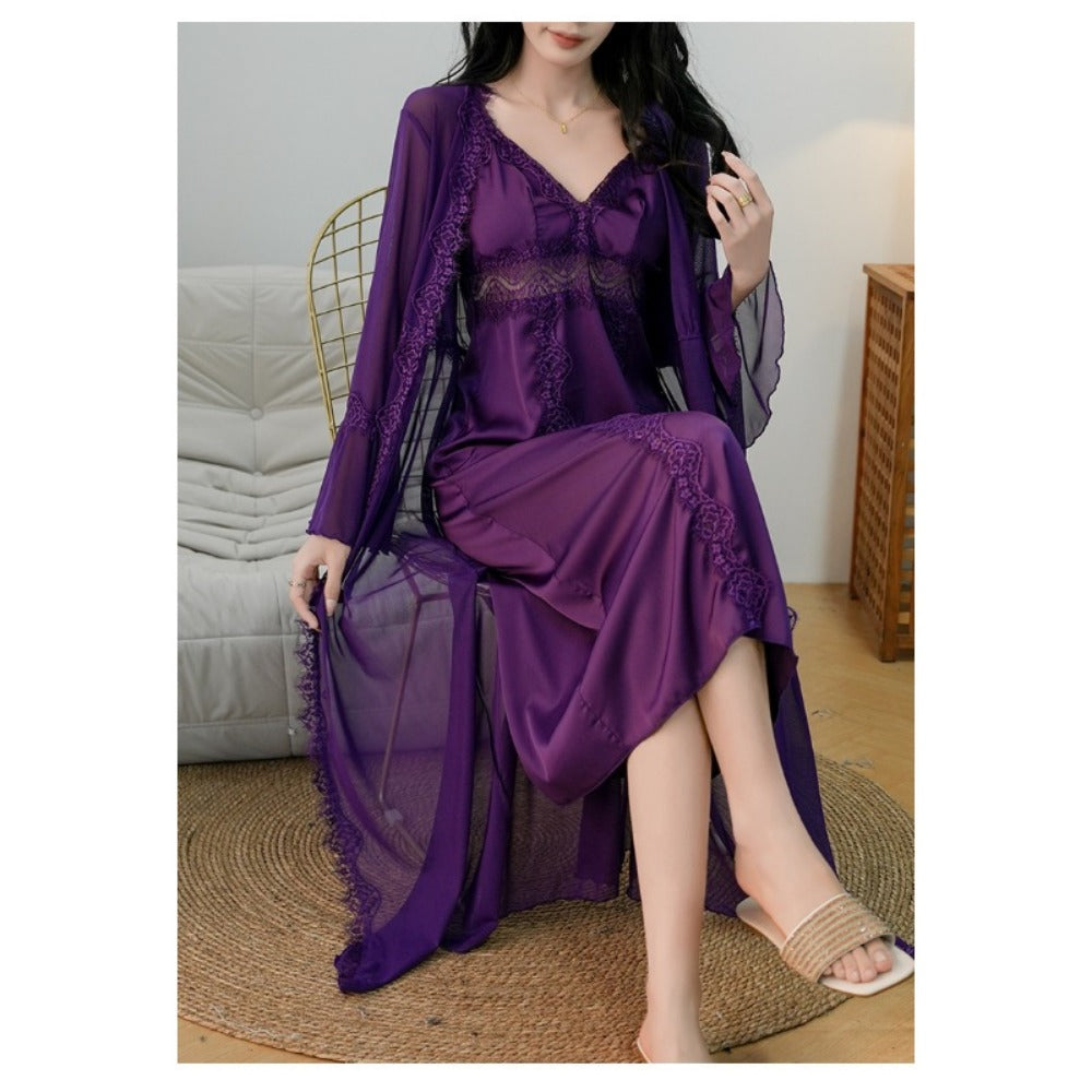 Pure Style Light French Satin Hollow with Chest Pad Pajamas