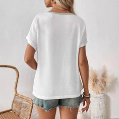 The New Summer Casual Three-tone Design of The Women's Round-neck Short-sleeved T-shirt