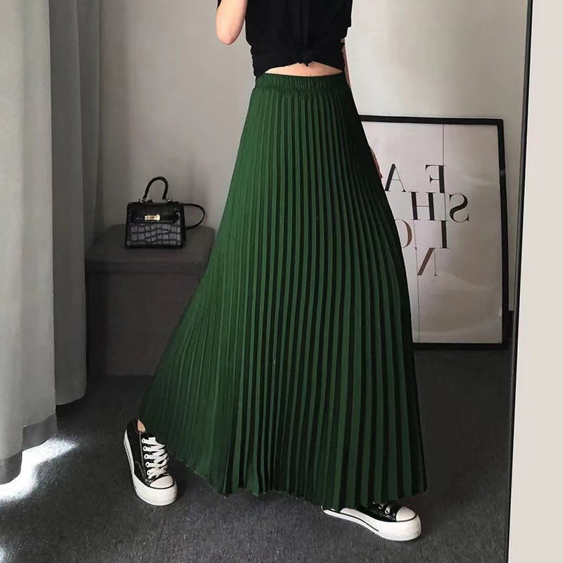 Pleated Skirt, Half Skirt, Bright Satin Women's Metallic Flowing Dress