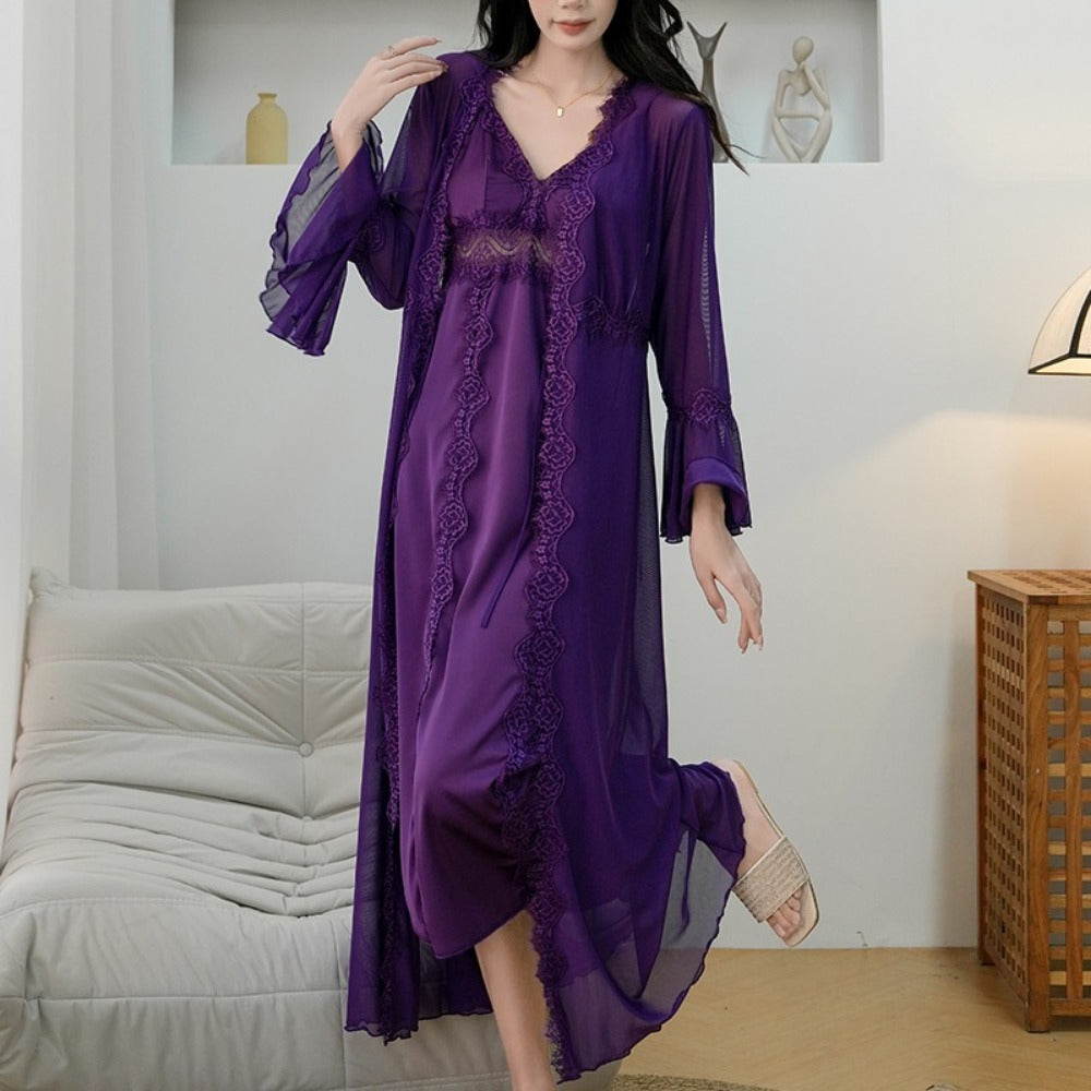 Pure Style Light French Satin Hollow with Chest Pad Pajamas