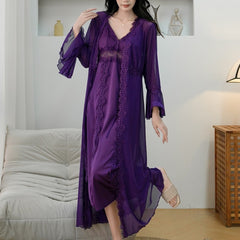 Pure Style Light French Satin Hollow with Chest Pad Pajamas
