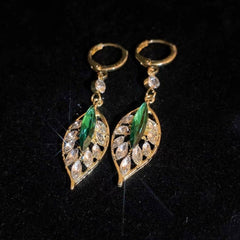 Crystal Zircon Leaf Earrings, Fashionable and Elegant Earrings