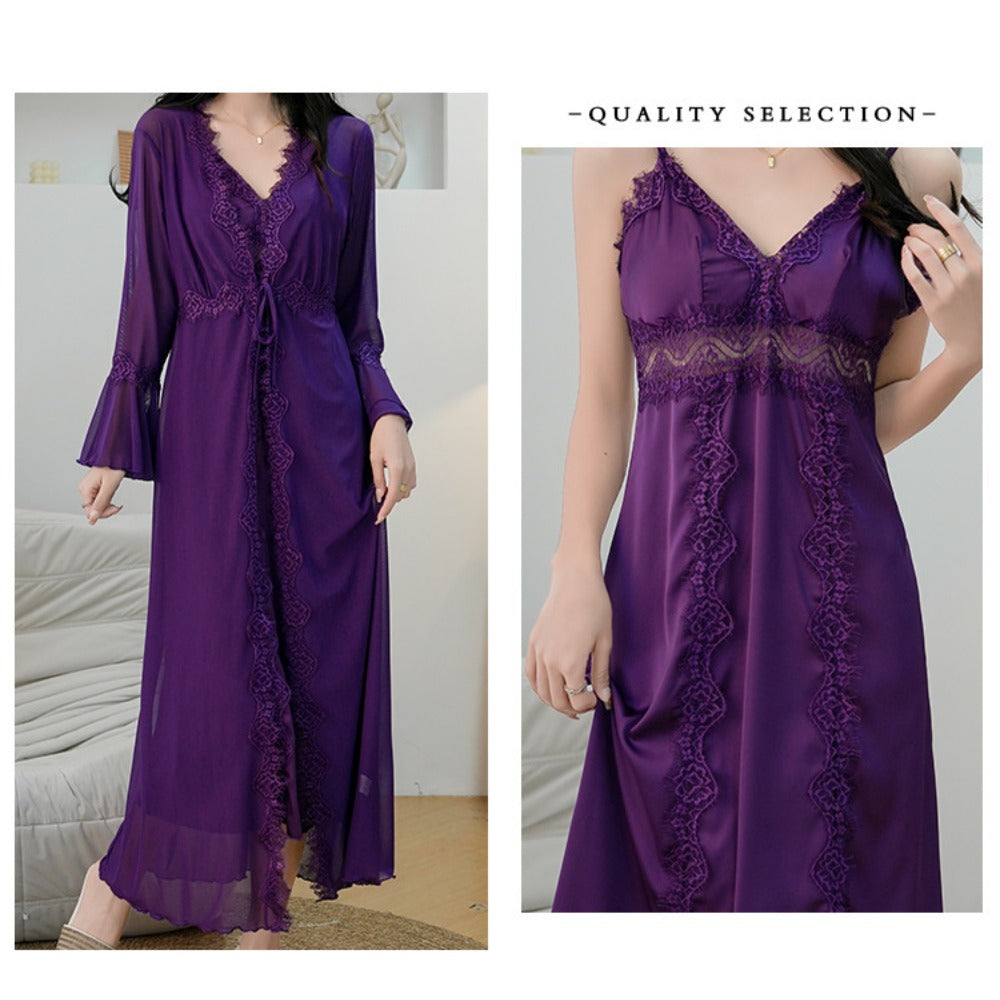 Pure Style Light French Satin Hollow with Chest Pad Pajamas