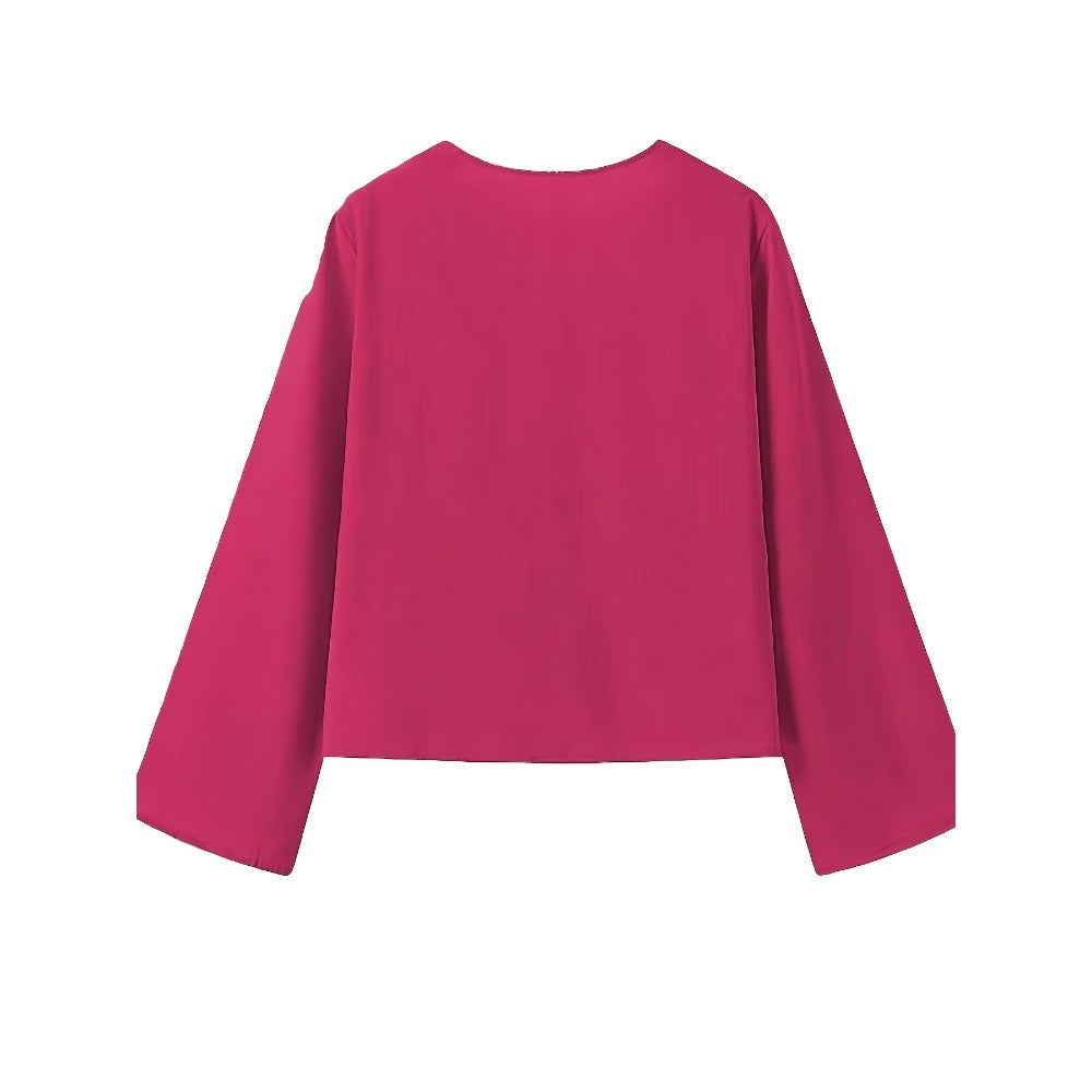 Women's Lace-up Cardigan, Thin Flared Sleeves, Long Sleeves, Solid Color Top