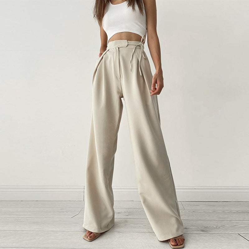 High-waisted, Strapless, Solid-color, Versatile, Casual, Wide-leg Dress Pants for Women