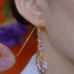 Super Ethereal Diamond-encrusted Glass Earrings, Trendy and Fashionable Leaf Tassel Earrings