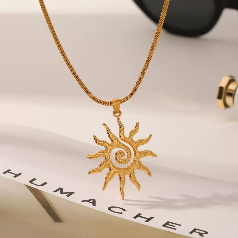 Fashion Hollow Sun Titanium Steel Personality Creative Spiral Clavicle Necklace