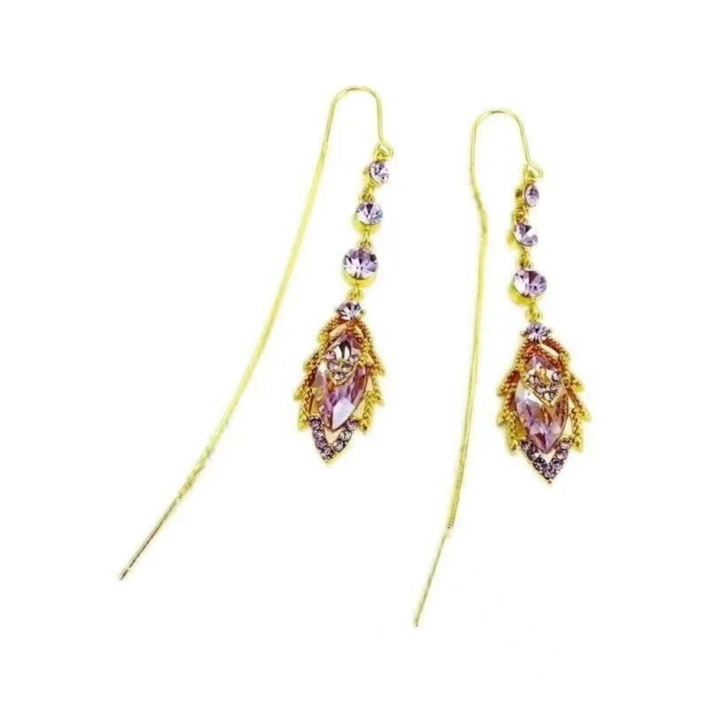Super Ethereal Diamond-encrusted Glass Earrings, Trendy and Fashionable Leaf Tassel Earrings