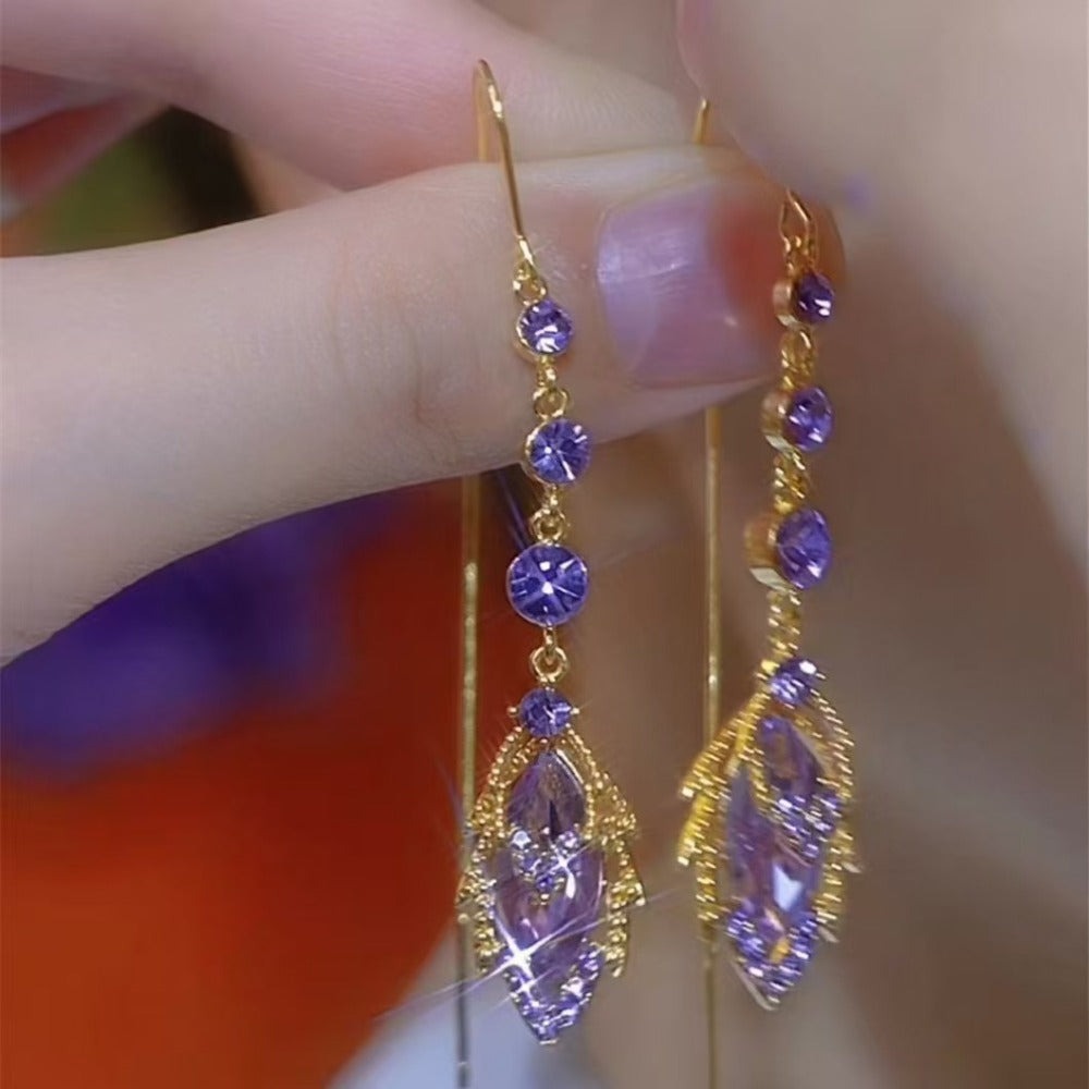 Super Ethereal Diamond-encrusted Glass Earrings, Trendy and Fashionable Leaf Tassel Earrings