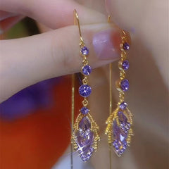 Super Ethereal Diamond-encrusted Glass Earrings, Trendy and Fashionable Leaf Tassel Earrings