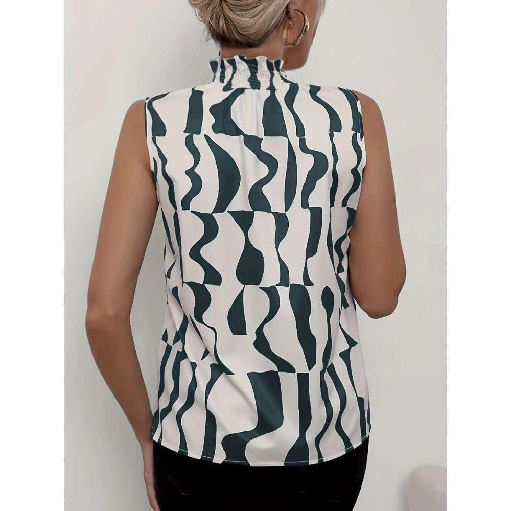 Full-body Printed Small High-neck Sleeveless Shirt