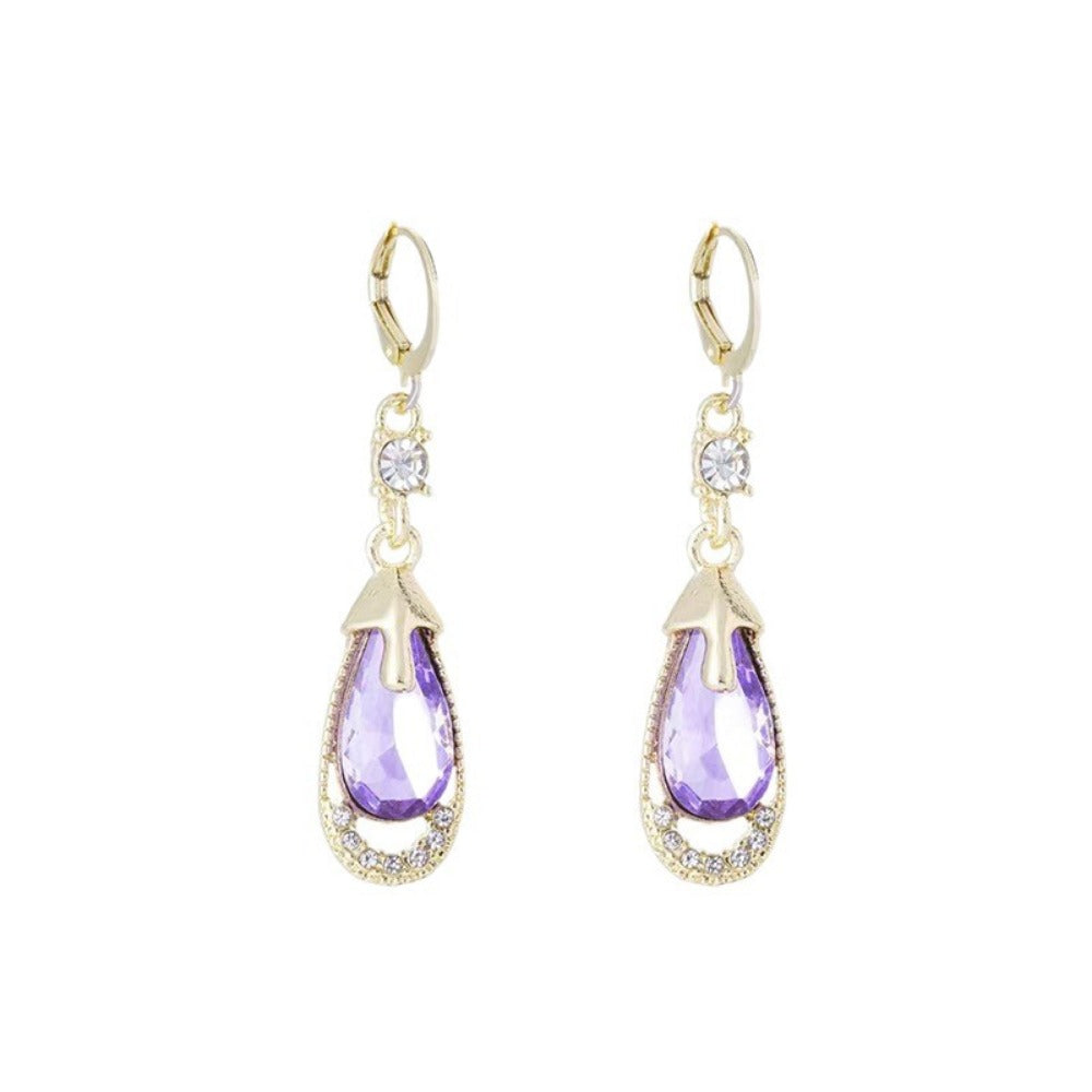 Purple Crystal Teardrop-shaped, Elegant, Exquisite, High-end, Simple, Fashionable and Grand Earrings