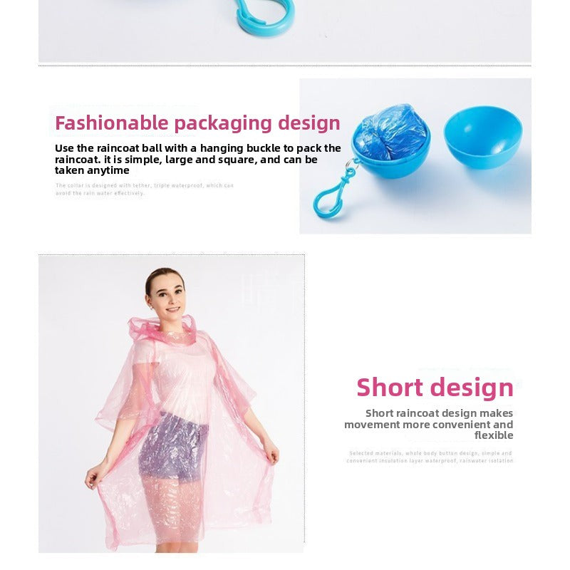 Portable Disposable Raincoat, Compressed Spherical Pocket Ball, Outdoor Men's and Women's Travel and Rafting, Can Be Hung As A Raincoat